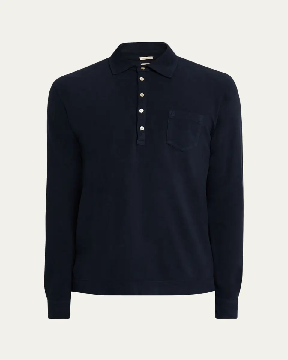 Massimo Alba en's Pique Cotton and Cashmere Long-Sleeve Polo Shirt | Thumbnail 6 Massimo Alba en's Pique Cotton and Cashmere Long-Sleeve Polo Shirt | Thumbnail 6