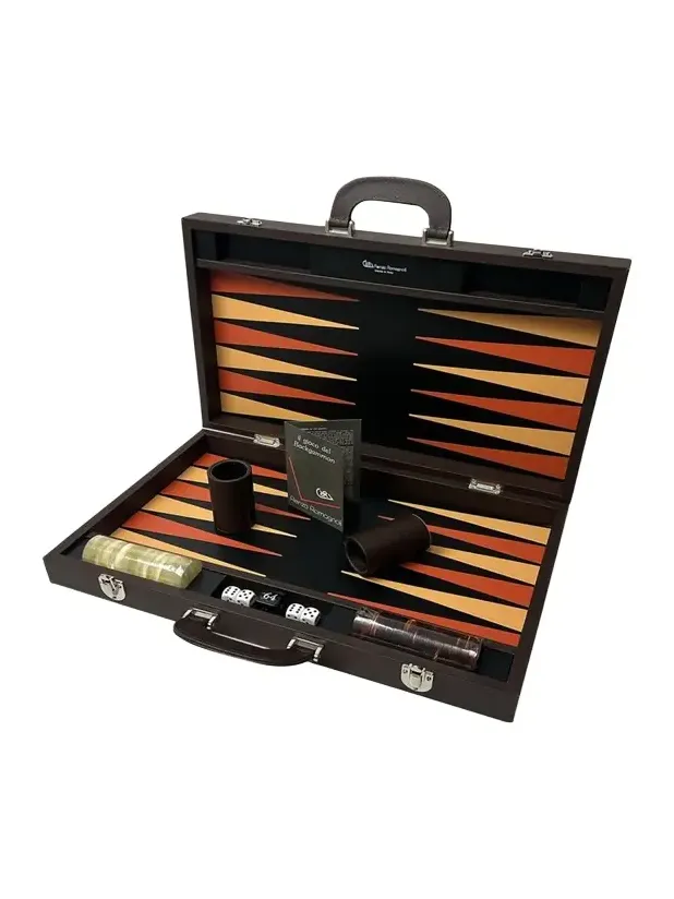Renzo Romagnoli Large Leather Backgammon Set with Handles