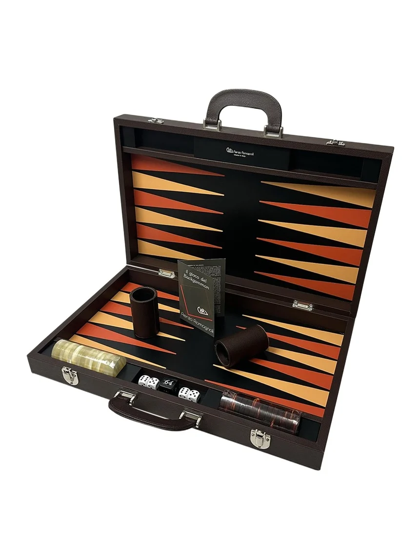 Renzo Romagnoli Large Leather Backgammon Set with Handles