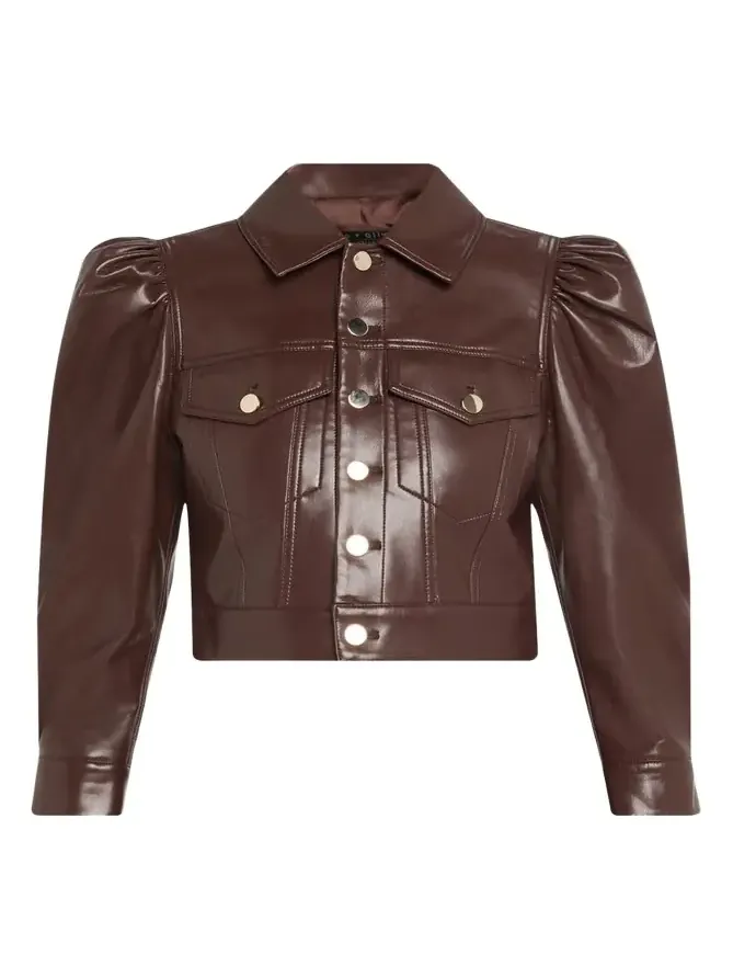 Alice + Olivia Lana Vegan Leather Puff-Shoulder Jacket