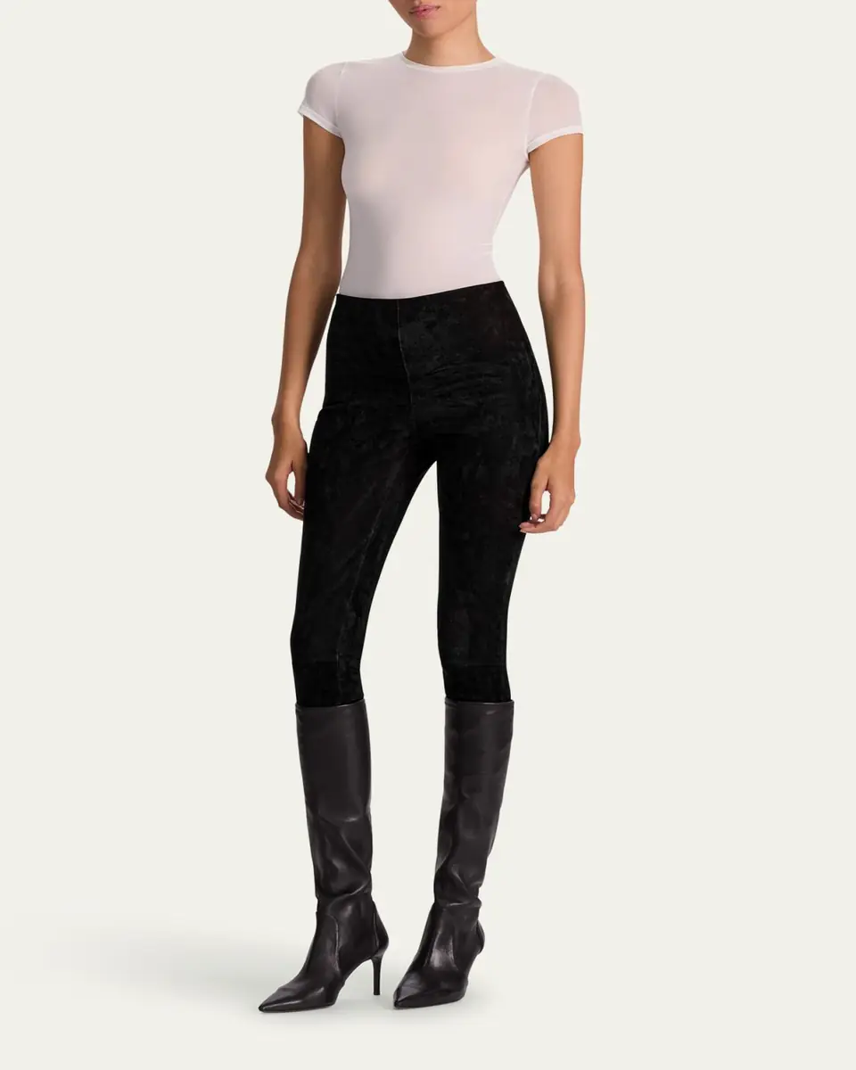 Alice + Olivia Lennox Mid-Rise Suede Leggings | Thumbnail 2 Alice + Olivia Lennox Mid-Rise Suede Leggings | Thumbnail 2