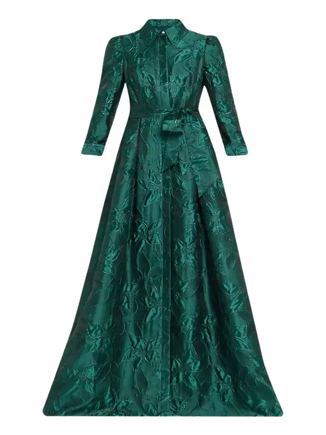 Metallic Jacquard Floral Shirt Gown