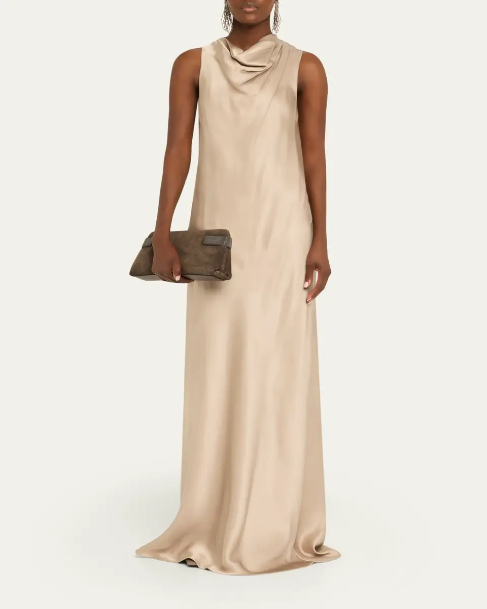Brunello Cucinelli Cowl-Neck Silk Sleeveless Gown | Thumbnail 2
