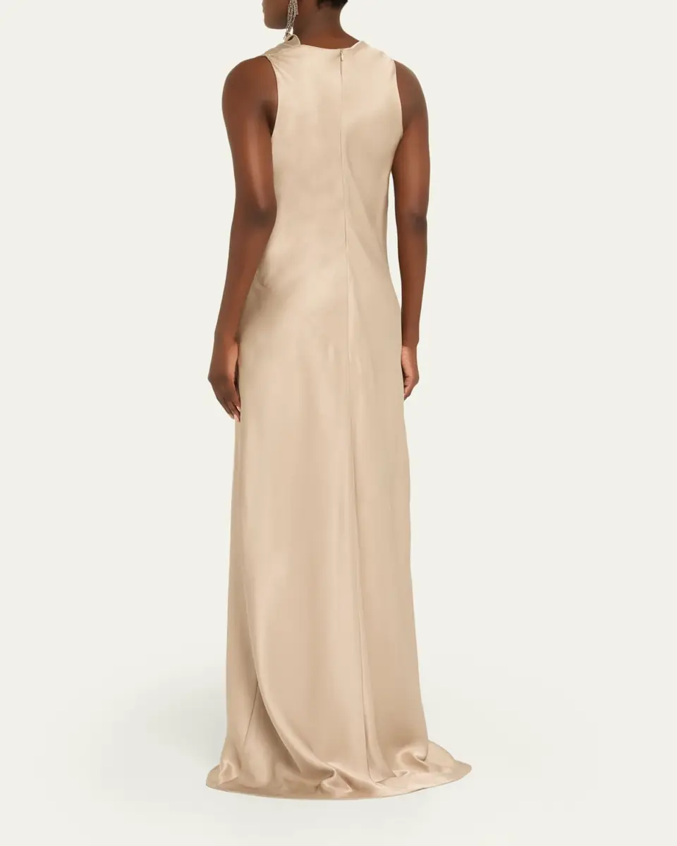 Brunello Cucinelli Cowl-Neck Silk Sleeveless Gown | Thumbnail 3