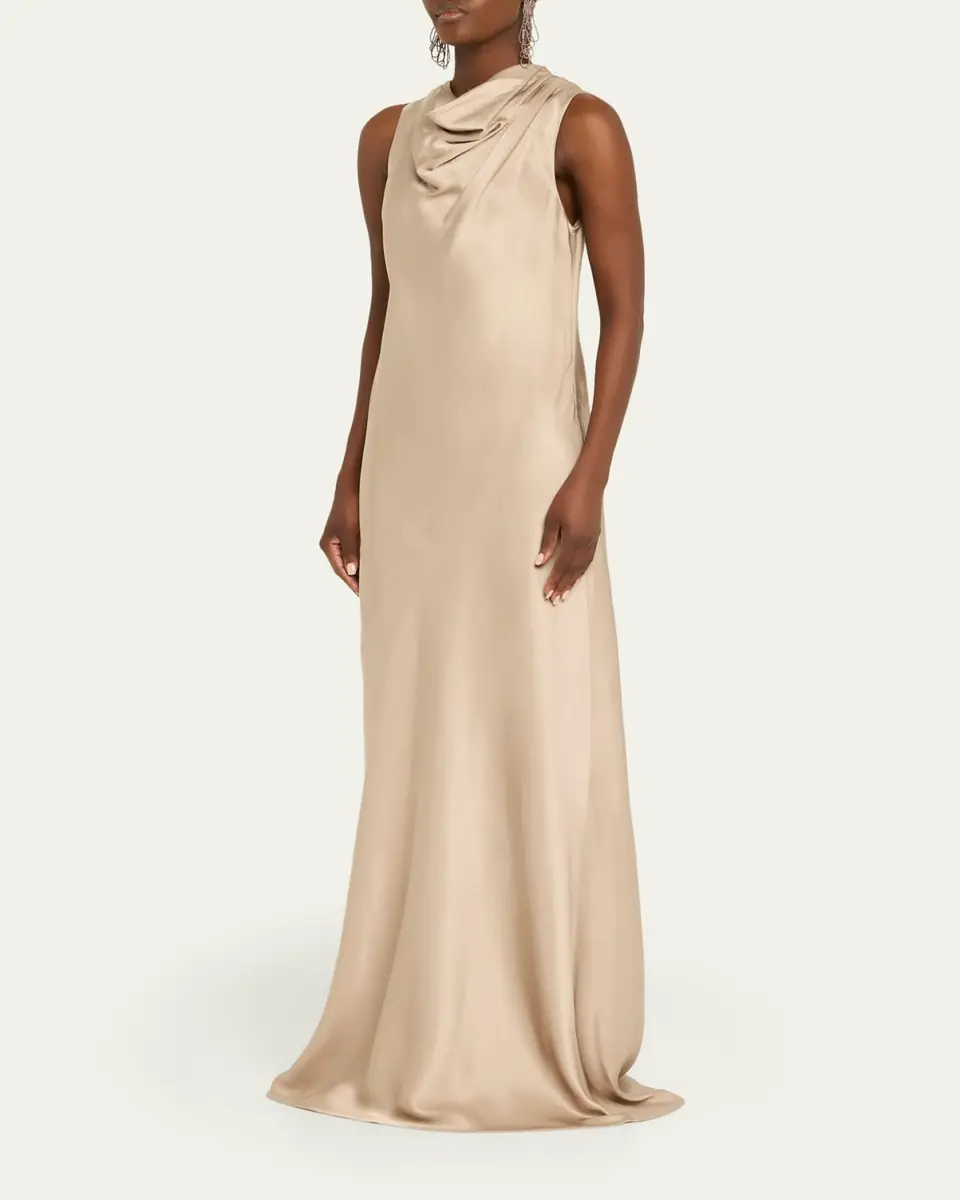 Brunello Cucinelli Cowl-Neck Silk Sleeveless Gown | Thumbnail 4