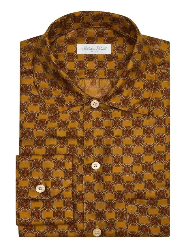 Men's Silk Geometric Circle-Print Dress Shirt