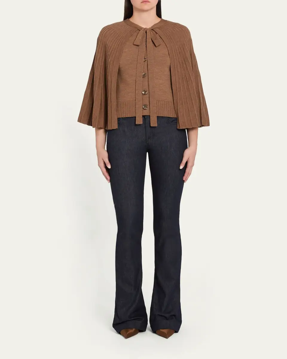 Oscar de la Renta Pleated Wool Cape Cardigan | Thumbnail 2