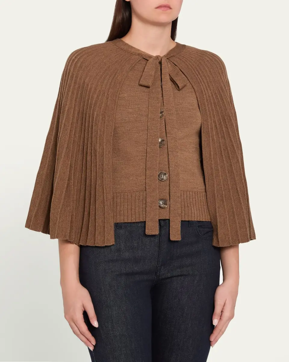 Oscar de la Renta Pleated Wool Cape Cardigan | Thumbnail 4