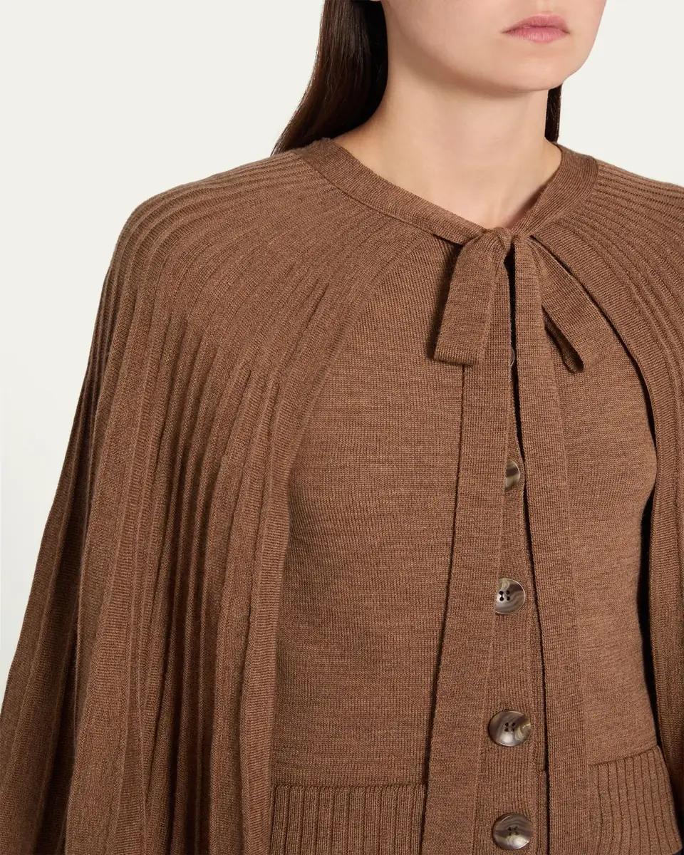 Oscar de la Renta Pleated Wool Cape Cardigan | Thumbnail 5