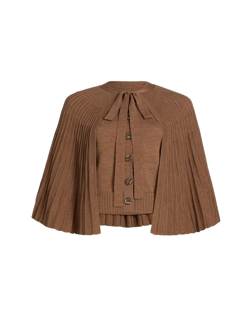 Oscar de la Renta Pleated Wool Cape Cardigan | Image 1 Oscar de la Renta Pleated Wool Cape Cardigan | Image 1