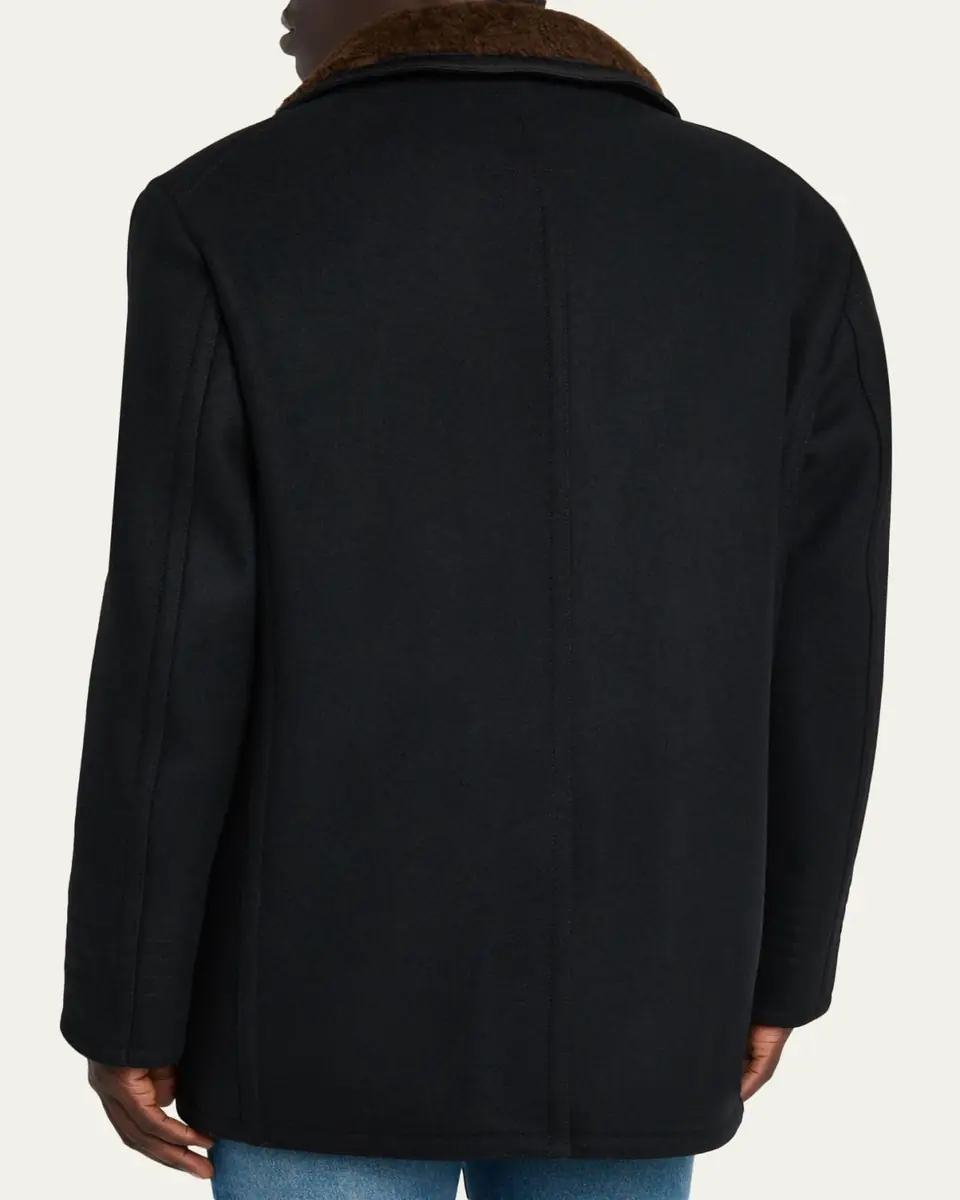 Tom Ford Men's Melton Wool Shearling Double-Breasted Peacoat | Thumbnail 3 Tom Ford Men's Melton Wool Shearling Double-Breasted Peacoat | Thumbnail 3