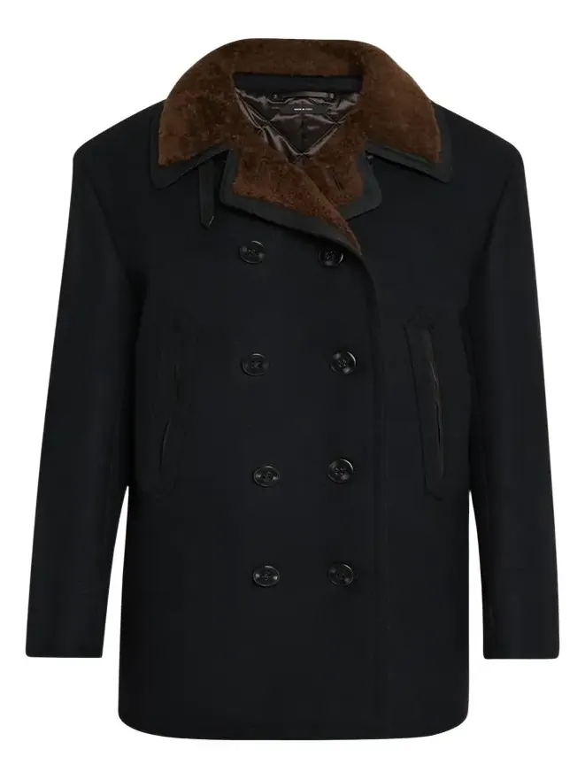 Men's Melton Wool Shearling Double-Breasted Peacoat