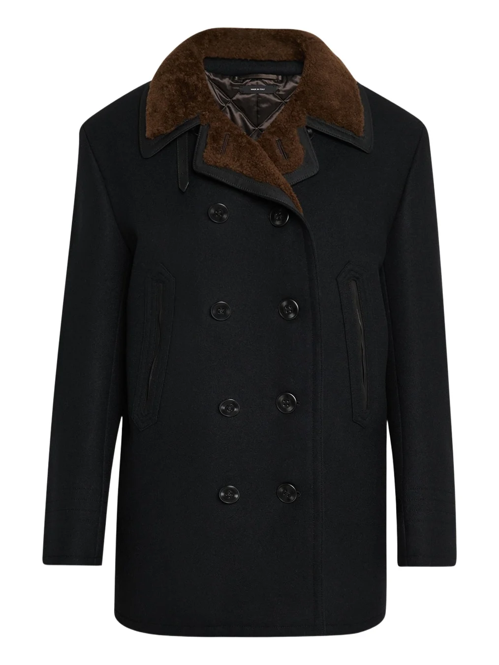 Men's Melton Wool Shearling Double-Breasted Peacoat Men's Melton Wool Shearling Double-Breasted Peacoat