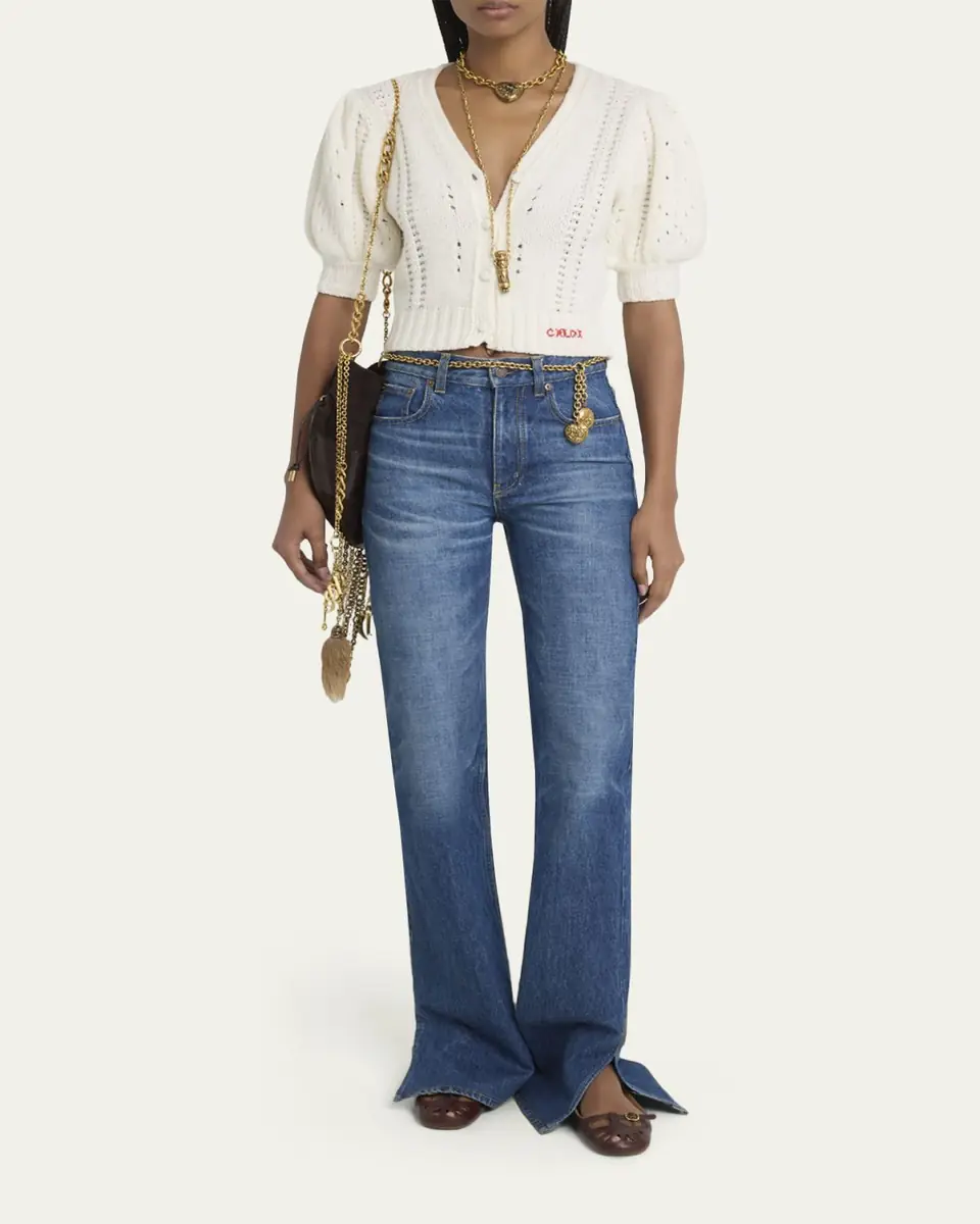 Chloé Wool & Cashmere Cropped Puff-Sleeve Cardigan | Thumbnail 2 Chloé Wool & Cashmere Cropped Puff-Sleeve Cardigan | Thumbnail 2