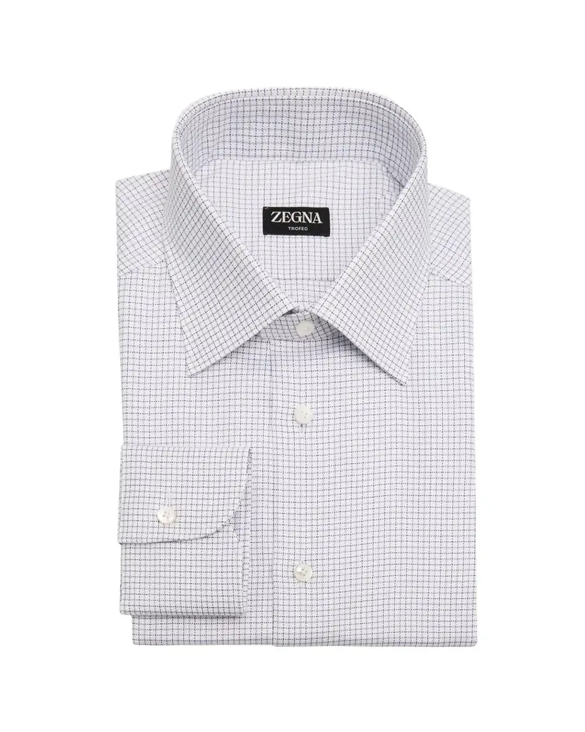 ZEGNA Men's Trofeo Cotton Micro-Check Point Collar Dress Shirt | Image 1 ZEGNA Men's Trofeo Cotton Micro-Check Point Collar Dress Shirt | Image 1