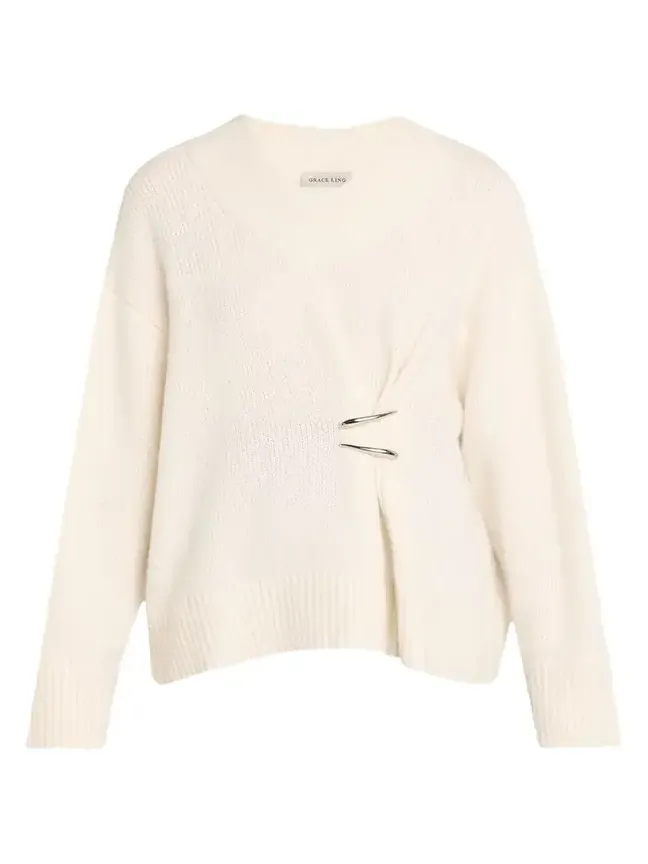 Claw-Embellished Cashmere V-Neck Sweater Claw-Embellished Cashmere V-Neck Sweater