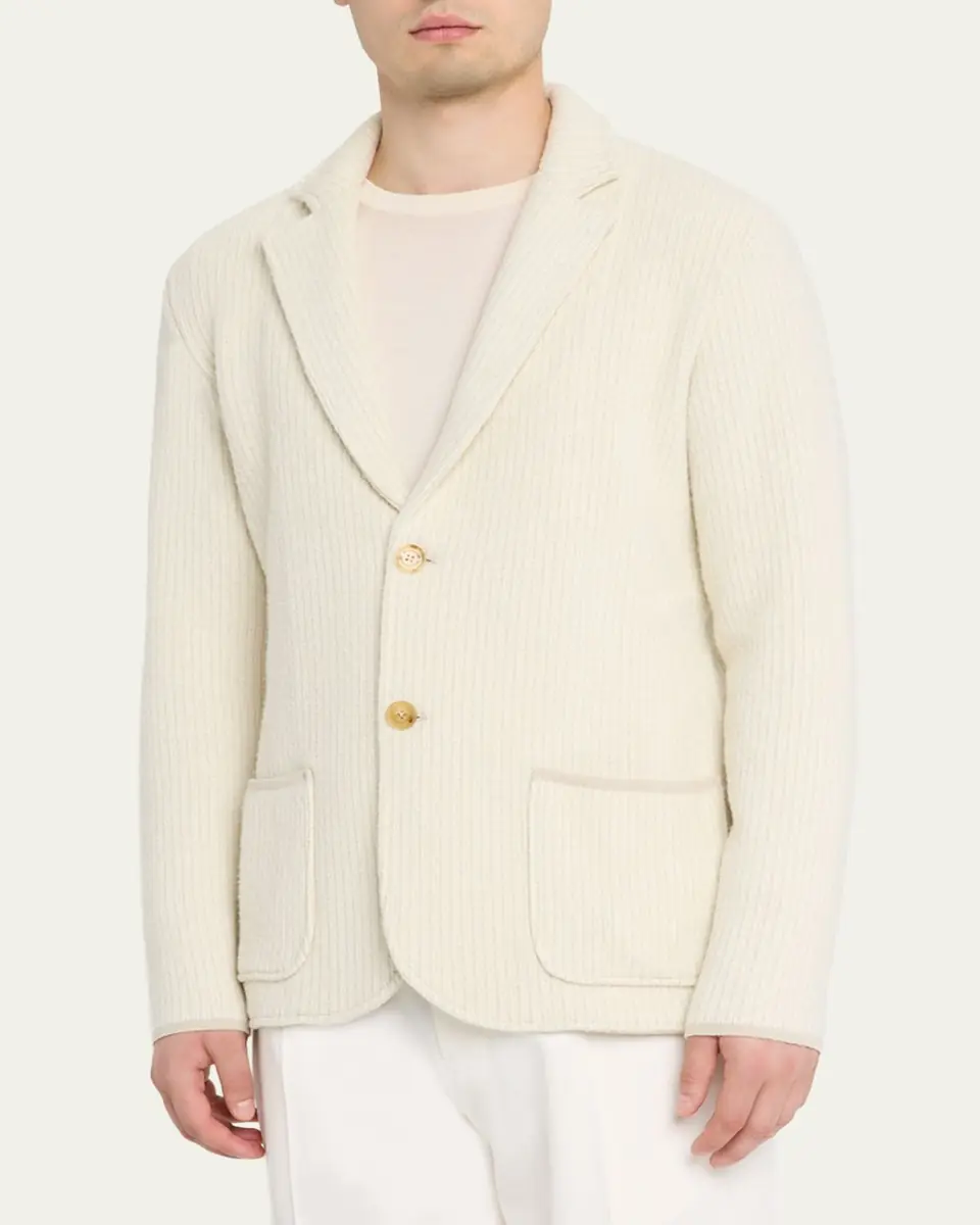 Maurizio Baldassari Men's Wool-Blend Rib Contrast-Trim Cardigan | Thumbnail 4 Maurizio Baldassari Men's Wool-Blend Rib Contrast-Trim Cardigan | Thumbnail 4
