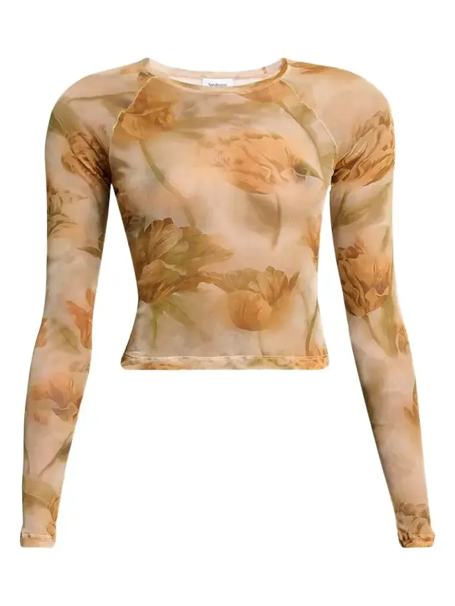 Floral-Print Mesh Long-Sleeve Top Floral-Print Mesh Long-Sleeve Top
