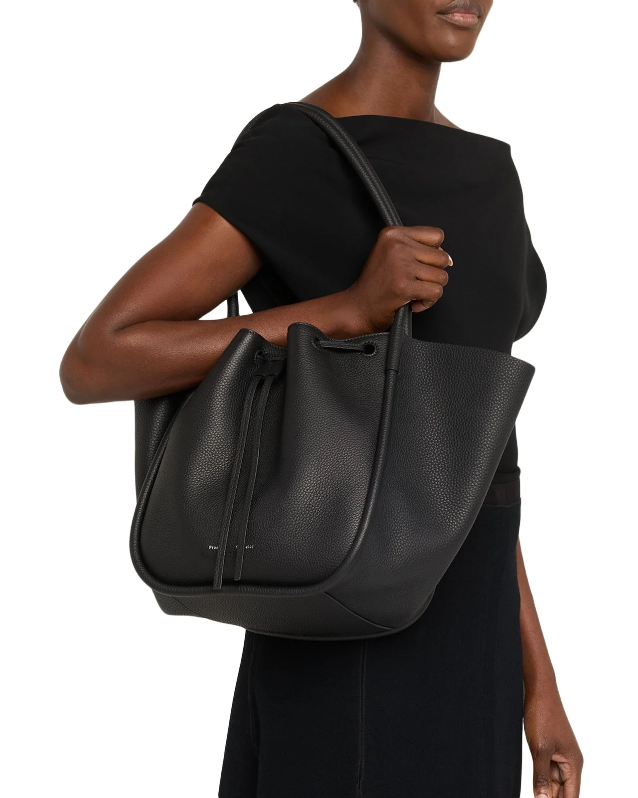 Large Ruched Pebbled Calfskin Tote Bag