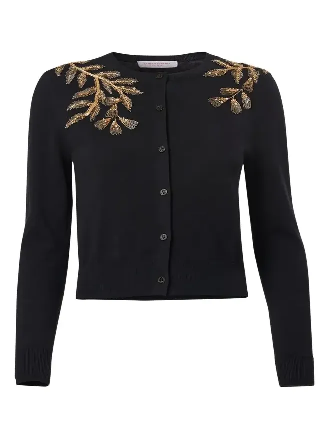 Gold Leaf-Embroidered Silk Cotton Cardigan