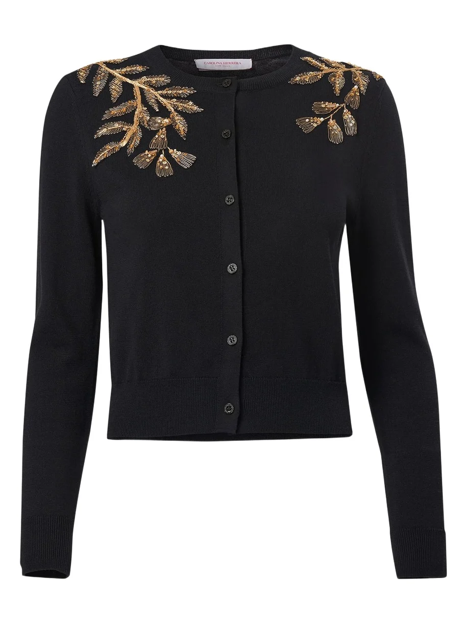 Gold Leaf-Embroidered Silk Cotton Cardigan