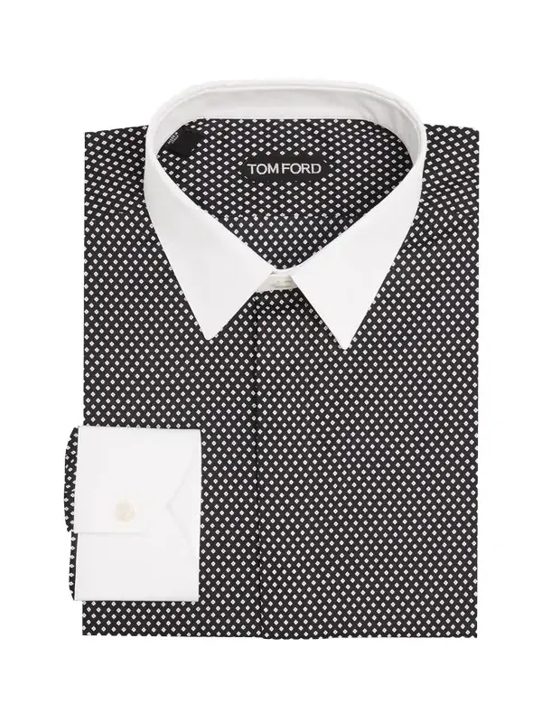 Tom Ford Men's Cotton Diamond-Print Contrast Collar-Cuff Dress Shirt