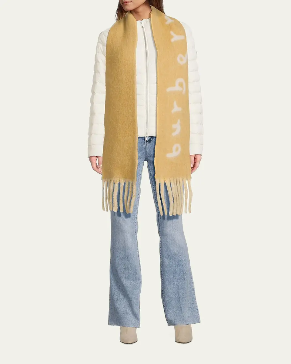 Burberry Logo Alpaca-Blend Reversible Scarf with Chunky Fringe | Thumbnail 2