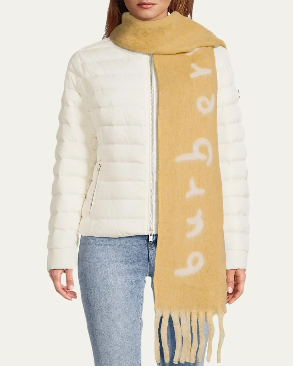 Burberry Logo Alpaca-Blend Reversible Scarf with Chunky Fringe | Thumbnail 3