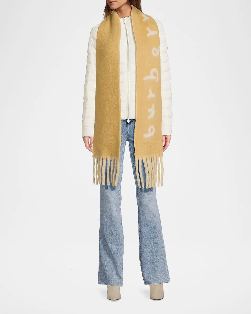 Burberry Logo Alpaca-Blend Reversible Scarf with Chunky Fringe | Thumbnail 5