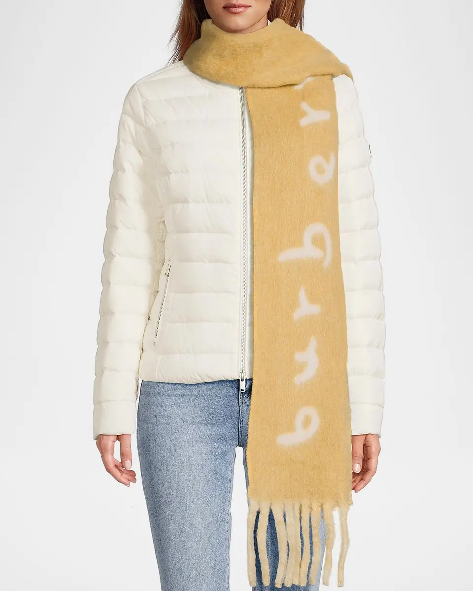 Burberry Logo Alpaca-Blend Reversible Scarf with Chunky Fringe | Thumbnail 6