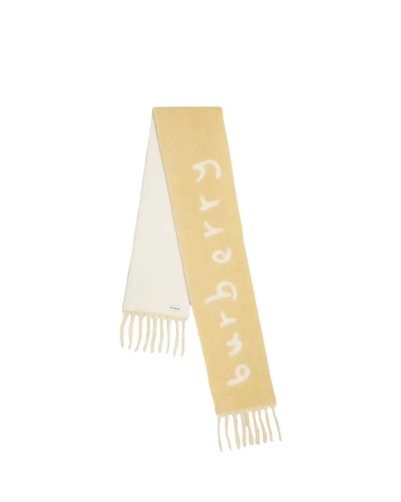 Burberry Logo Alpaca-Blend Reversible Scarf with Chunky Fringe | Image 1 Burberry Logo Alpaca-Blend Reversible Scarf with Chunky Fringe | Image 1