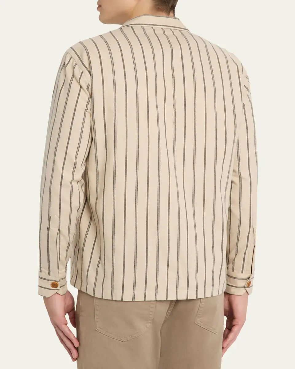 Salvatore Piccolo Men's Cotton Multi-Stripe Dual-Pocket Overshirt | Thumbnail 3 Salvatore Piccolo Men's Cotton Multi-Stripe Dual-Pocket Overshirt | Thumbnail 3