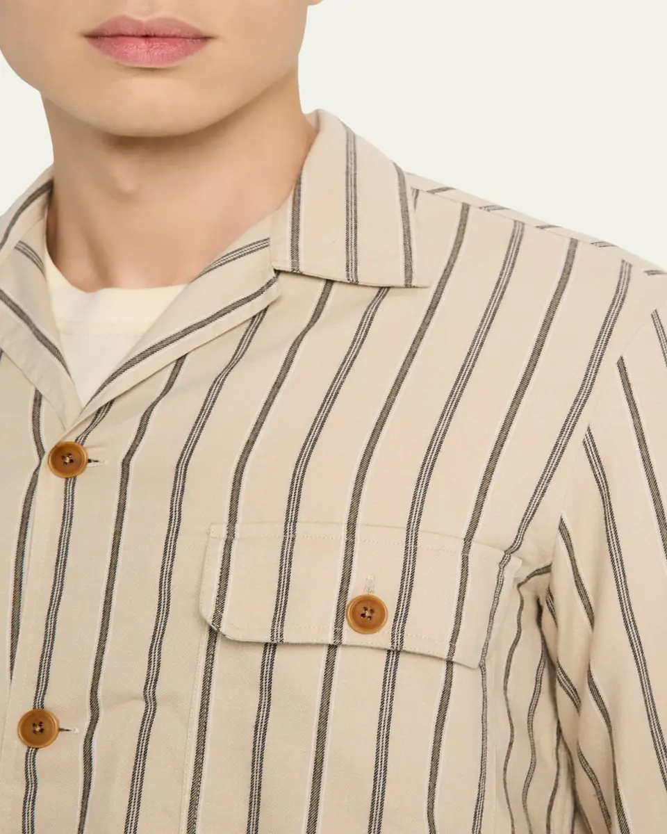 Salvatore Piccolo Men's Cotton Multi-Stripe Dual-Pocket Overshirt | Thumbnail 5 Salvatore Piccolo Men's Cotton Multi-Stripe Dual-Pocket Overshirt | Thumbnail 5