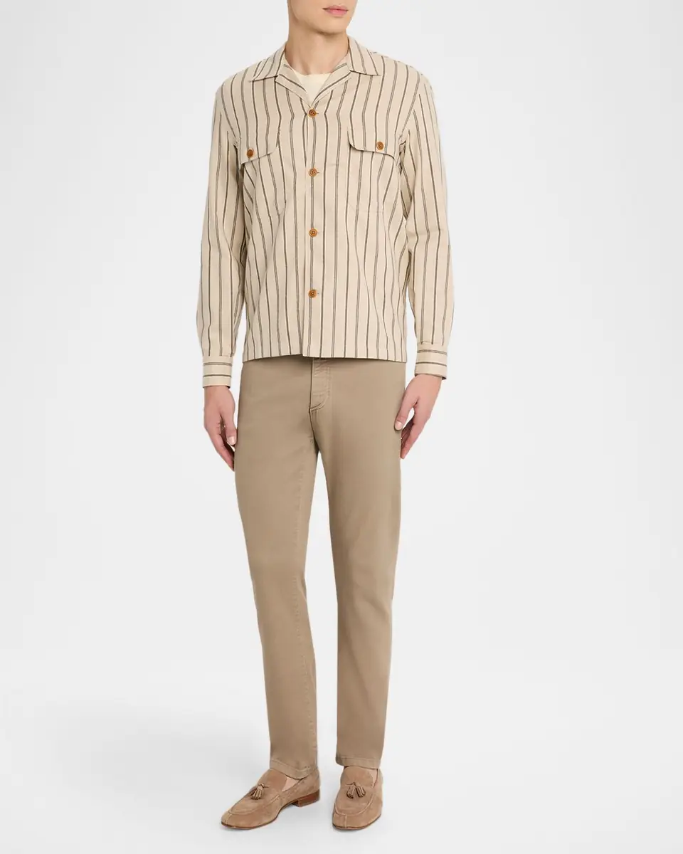 Salvatore Piccolo Men's Cotton Multi-Stripe Dual-Pocket Overshirt | Thumbnail 6 Salvatore Piccolo Men's Cotton Multi-Stripe Dual-Pocket Overshirt | Thumbnail 6