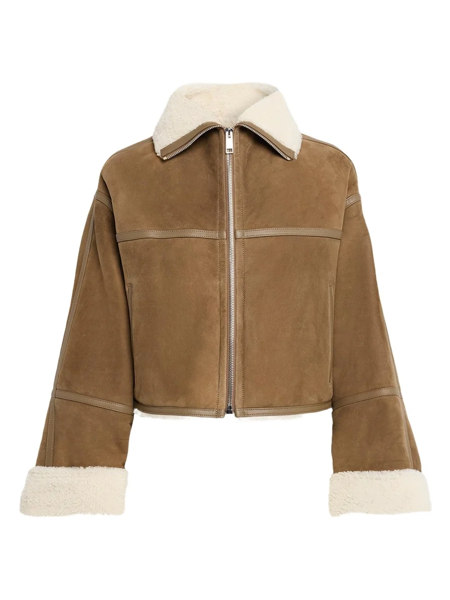 Yves Salomon Suede Merino Lambskin Cropped Jacket
