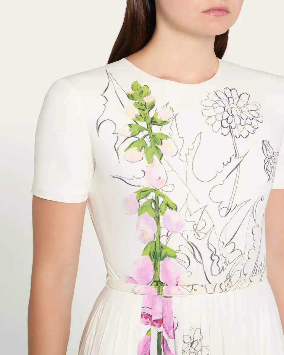 Oscar de la Renta Foxglove Dandelion Poplin Short-Sleeve Midi Dress With Belt | Thumbnail 5 Oscar de la Renta Foxglove Dandelion Poplin Short-Sleeve Midi Dress With Belt | Thumbnail 5