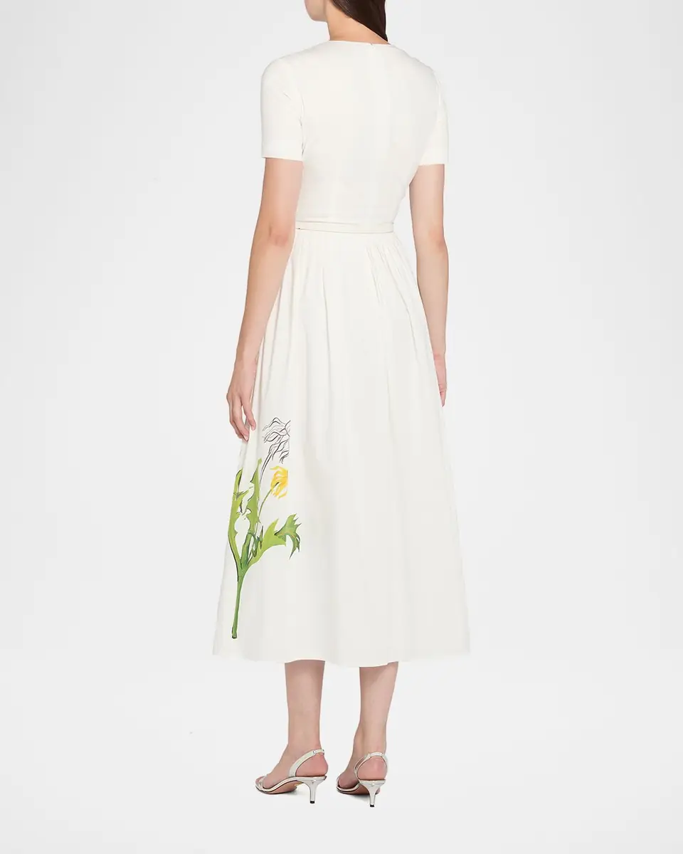 Oscar de la Renta Foxglove Dandelion Poplin Short-Sleeve Midi Dress With Belt | Thumbnail 7 Oscar de la Renta Foxglove Dandelion Poplin Short-Sleeve Midi Dress With Belt | Thumbnail 7