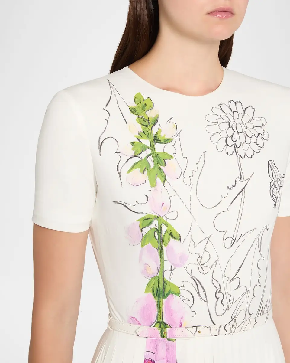 Oscar de la Renta Foxglove Dandelion Poplin Short-Sleeve Midi Dress With Belt | Thumbnail 9 Oscar de la Renta Foxglove Dandelion Poplin Short-Sleeve Midi Dress With Belt | Thumbnail 9