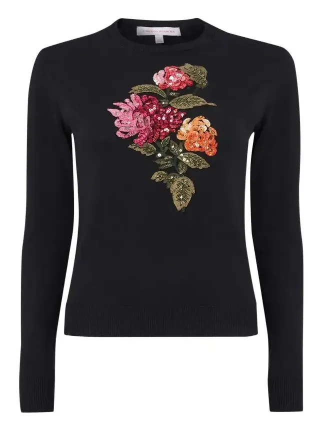 Floral Embroidered Silk-Cotton Crewneck Sweater