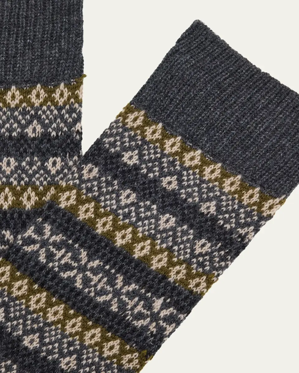 Pantherella Men's Sherborne Cashmere Fair Isle Crew Socks | Thumbnail 2 Pantherella Men's Sherborne Cashmere Fair Isle Crew Socks | Thumbnail 2