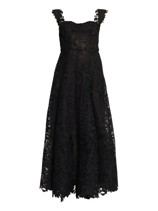 Sleeveless Foxglove Lace Sweetheart-Neck Gown Sleeveless Foxglove Lace Sweetheart-Neck Gown