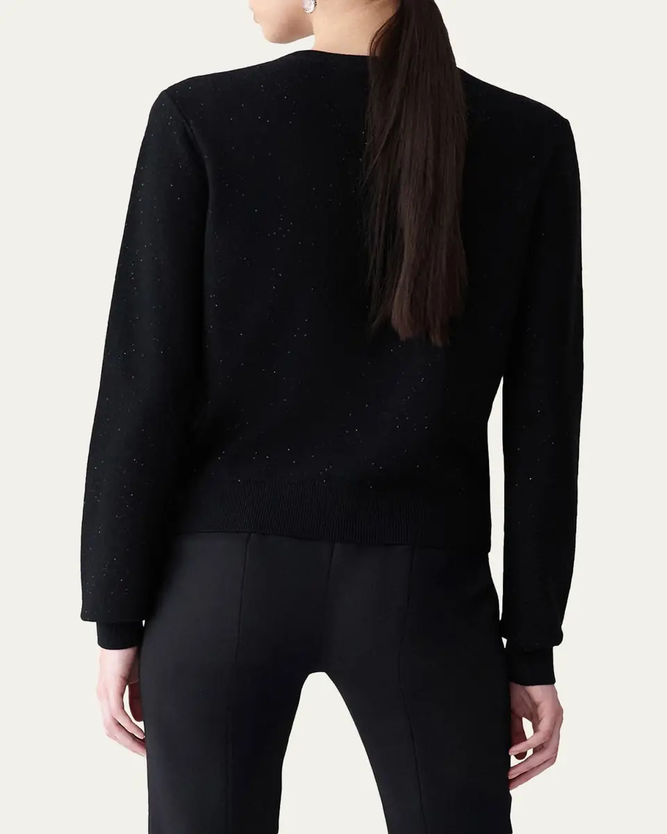 Carolina Herrera Shimmering Wool Crewneck Cardigan | Thumbnail 3