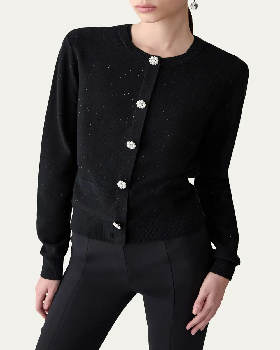 Carolina Herrera Shimmering Wool Crewneck Cardigan | Thumbnail 4
