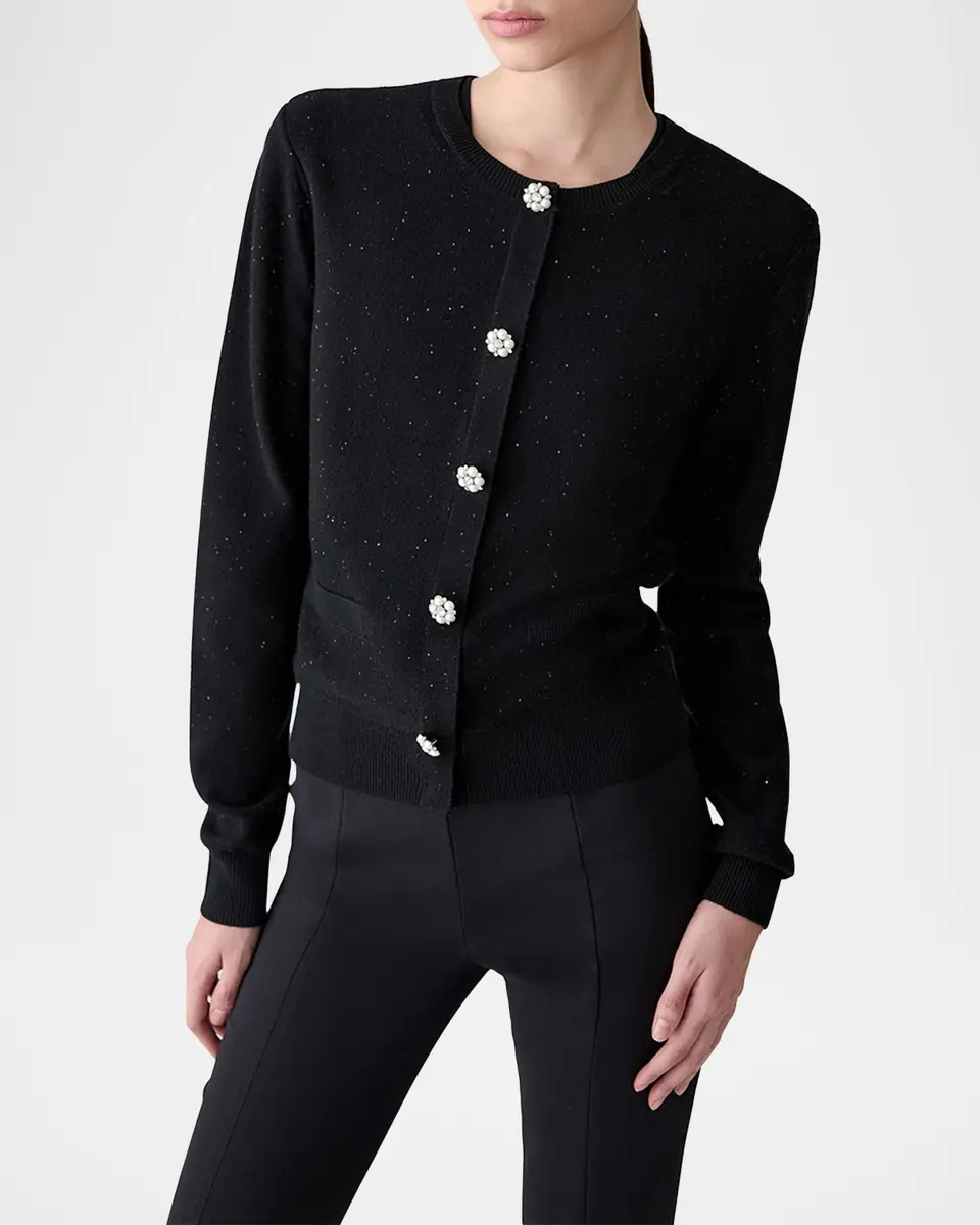 Carolina Herrera Shimmering Wool Crewneck Cardigan | Thumbnail 7
