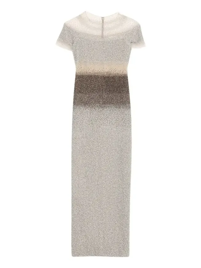 Short-Sleeve Ombre Sequined Column Gown
