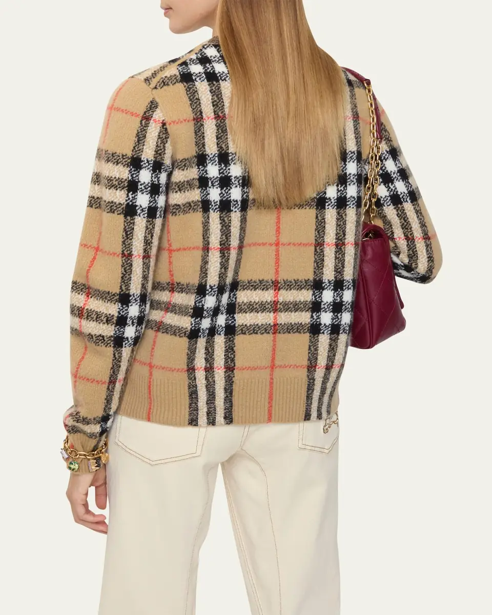 Burberry Clara Check Cashmere Crewneck Cardigan | Thumbnail 2 Burberry Clara Check Cashmere Crewneck Cardigan | Thumbnail 2