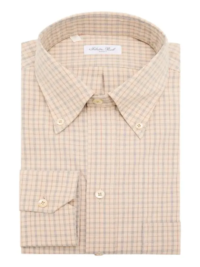 Men's Cotton Micro-Plaid Pocket Button-Down Shirt