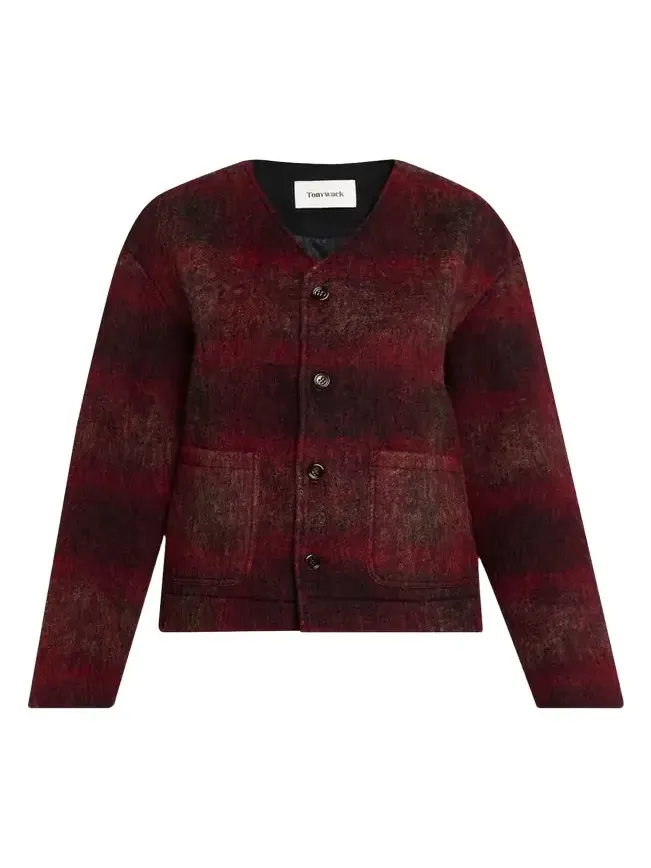 V-Neck Plaid Mohair Jacket
