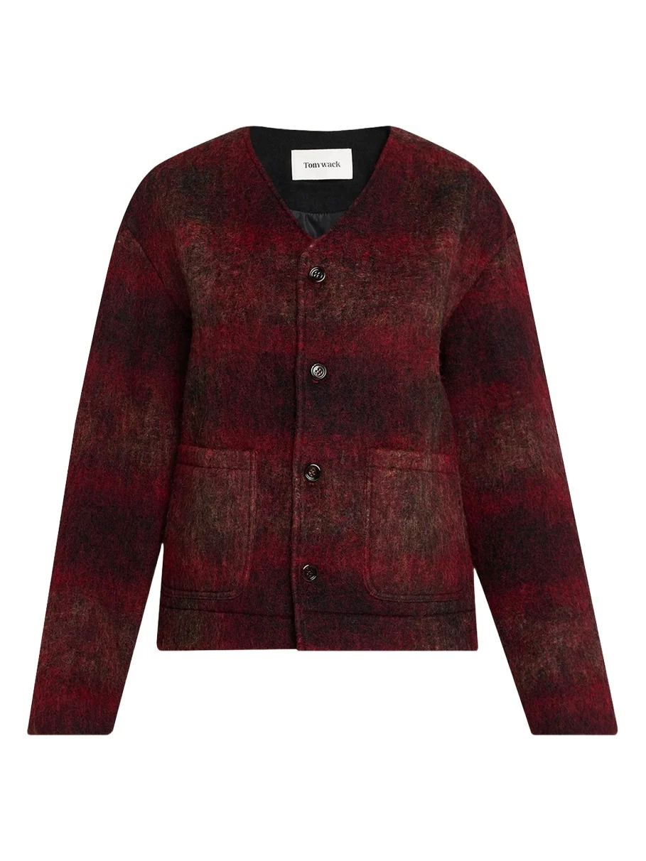 TONYWACK V-Neck Plaid Mohair Jacket