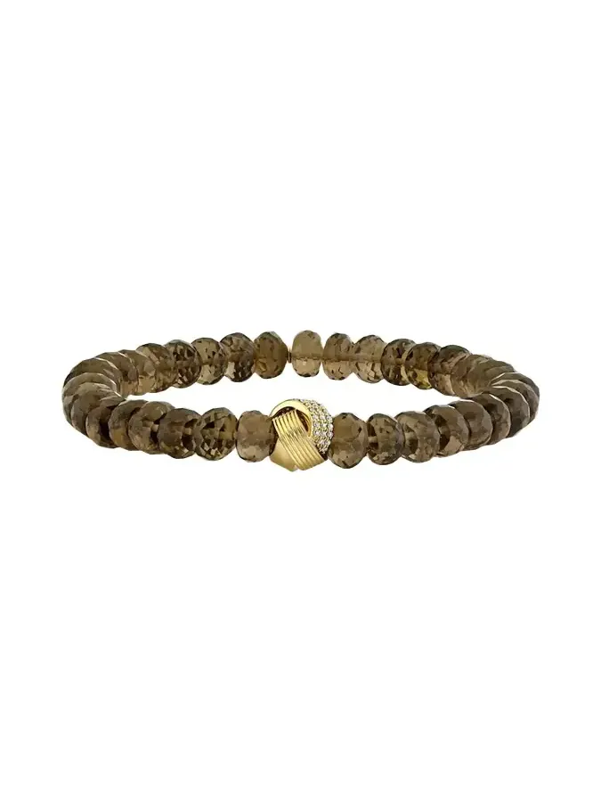 14K Diamond Tri-Linked Rondelle on Smokey Quartz Bracelet